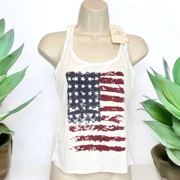 ‼️NEW‼️White American Flag Tank Top Size S - Picture 1 of 5